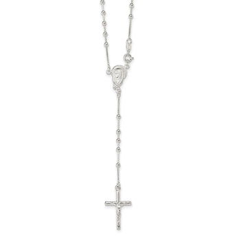 Sterling Silver Polished Bead Rosary 18 inch Necklace