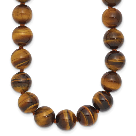 10-10.5mm Smooth Beaded Tiger Eye Necklace w/Sterling S.RH Clasp 18 in - Birthstone Company