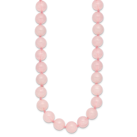 10-10.5mm Smooth Beaded Rose Quartz Necklace With Sterling S.RH Clasp 18 in - Birthstone Company