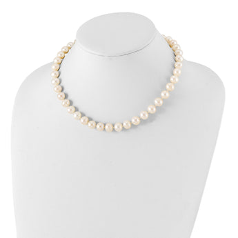 Sterling Silver Rhodium-plated 9-10mm White Near-Round Freshwater Cultured Pearl 16 inch Necklace - Birthstone Company