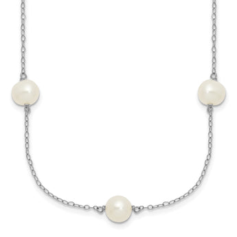 Sterling Silver Rhodium-plated 7-8mm White Near-Round Freshwater Cultured Pearl 7-Station 17 inch with 2 inch Extension Necklace - Birthstone Company