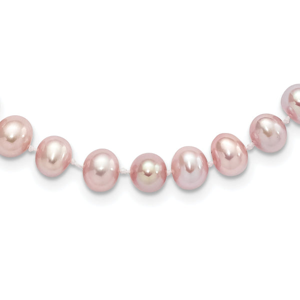 Sterling Silver Rh-plated 7-8mm Purple FW Cultured Pearl Necklace