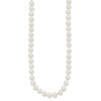 Sterling Silver Rhodium 5-6mm White Freshwater Cultured Pearl Necklace 28 in - Birthstone Company