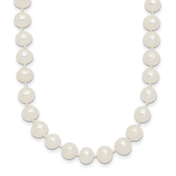 Sterling Silver Rhodium 5-6mm White Freshwater Cultured Pearl Necklace 28 in - Birthstone Company