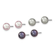 Sterling Silver Rhodium-plated 6-7mm Grey, Pink and Black Semi-Round Freshwater Cultured Pearl 18 inch Necklace, 7.25 inch Bracelet and 3-piece Button Post Earrings Set - Birthstone Company