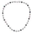 Sterling Silver Rhodium-plated 6-7mm Grey, Pink and Black Semi-Round Freshwater Cultured Pearl 18 inch Necklace, 7.25 inch Bracelet and 3-piece Button Post Earrings Set - Birthstone Company