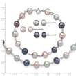 Sterling Silver Rhodium-plated 6-7mm Grey, Pink and Black Semi-Round Freshwater Cultured Pearl 18 inch Necklace, 7.25 inch Bracelet and 3-piece Button Post Earrings Set - Birthstone Company