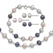 Sterling Silver Rhodium-plated 6-7mm Grey, Pink and Black Semi-Round Freshwater Cultured Pearl 18 inch Necklace, 7.25 inch Bracelet and 3-piece Button Post Earrings Set - Birthstone Company