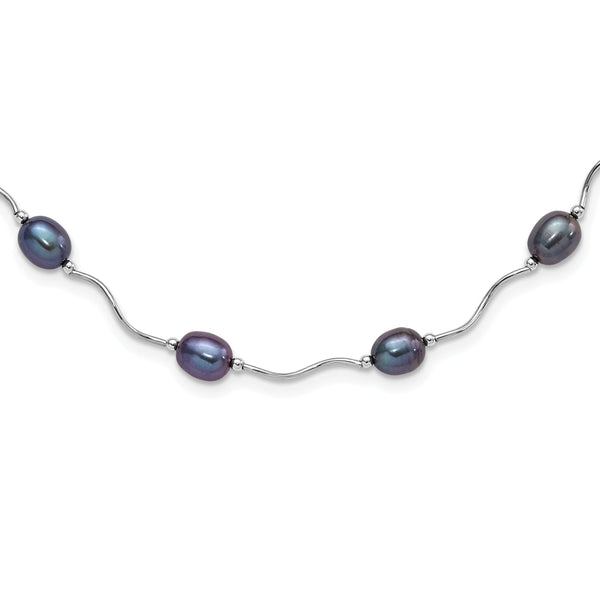 Sterling Silver Pearl Necklace with Black Cultured Freshwater Pearls