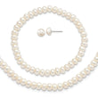 Sterling Silver Rhod-pltd White 6-7mm 3 piece FW Cultured Pearl Set
