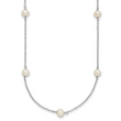 Sterling Silver Rhodium-plated 5-6mm White Near-Round Freshwater Cultured Pearl 8-Station 16 inch Necklace