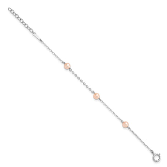 Sterling Silver RH-pltd 4-5mm Pink FWC Pearl w/1in ext Children's Bracelet - Birthstone Company