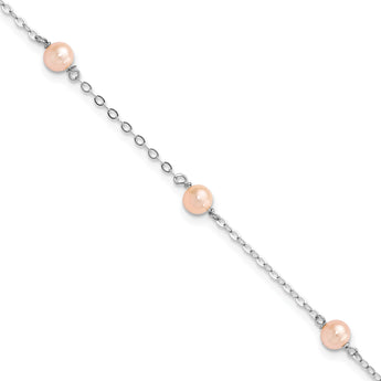 Sterling Silver RH-pltd 4-5mm Pink FWC Pearl w/1in ext Children's Bracelet - Birthstone Company