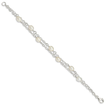 Sterling Silver White FW Cultured Pearl 7.5 inch Bracelet - Birthstone Company