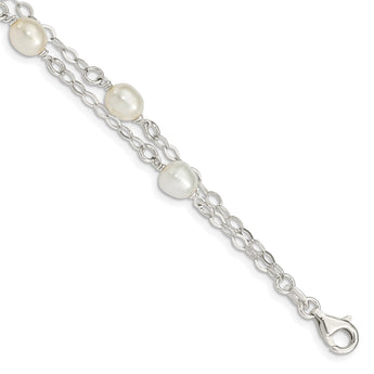 Sterling Silver White FW Cultured Pearl 7.5 inch Bracelet - Birthstone Company