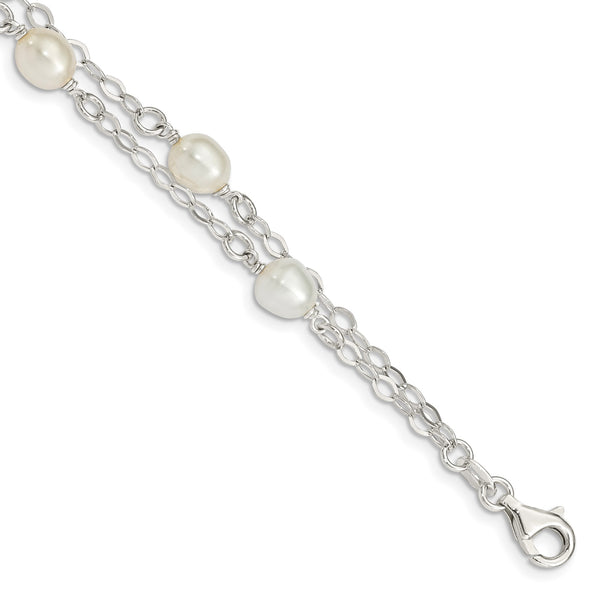Sterling Silver White FW Cultured Pearl 7.5 inch Bracelet - Birthstone Company