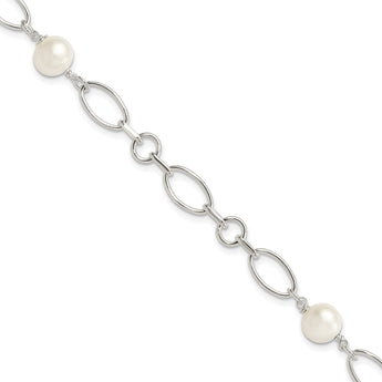 Sterling Silver Polished FW Cultured Pearl Bracelet - Birthstone Company