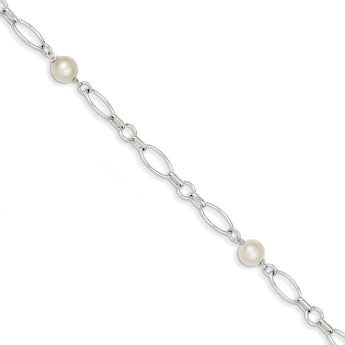 Sterling Silver Polished FW Cultured Pearl Bracelet - Birthstone Company