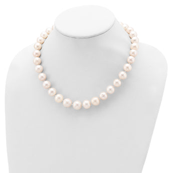 Sterling Silver Rhodium-plated 11-12mm White Near-Round Freshwater Cultured Pearl 18 inch Necklace - Birthstone Company