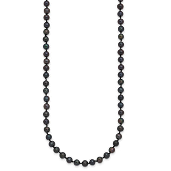 Sterling Silver Rhodium-plated 4-5mm Black Near-Round Freshwater Cultured Pearl 20 inch Necklace - Birthstone Company