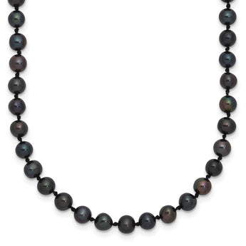 Sterling Silver Rhodium-plated 4-5mm Black Near-Round Freshwater Cultured Pearl 20 inch Necklace - Birthstone Company