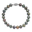 Sterling Silver Rhod-plated 7-8mm Black FW Cultured Pearl Bracelet - Birthstone Company