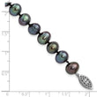 Sterling Silver Rhod-plated 7-8mm Black FW Cultured Pearl Bracelet - Birthstone Company