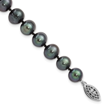 Sterling Silver Rhod-plated 8-9mm Black FWC Pearl Bracelet - Birthstone Company