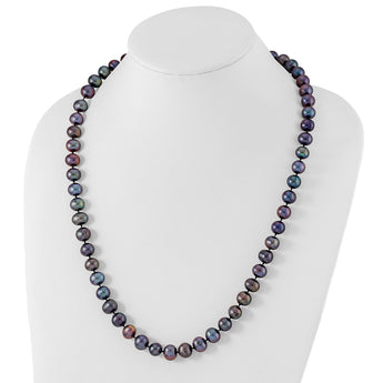 Sterling Silver Rhod-plated 9-10mm Black FWC Pearl Necklace 24 in - Birthstone Company