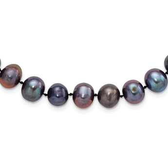 Sterling Silver Rhod-plated 9-10mm Black FWC Pearl Necklace 24 in - Birthstone Company