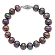 Sterling Silver Rhod-plated 9-10mm Black FWC Pearl Bracelet - Birthstone Company