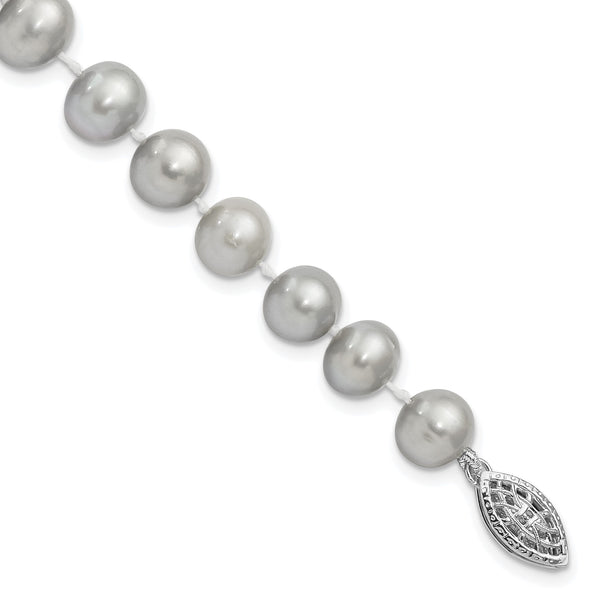 Sterling Silver Rhodium-plated 7-8mm Grey Near-Round Freshwater Cultured Pearl 7.25 inch Bracelet - Birthstone Company
