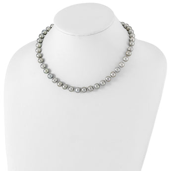Sterling Silver Rhodium-plated 8-9mm Grey Near-Round Freshwater Cultured Pearl 16 inch Necklace - Birthstone Company