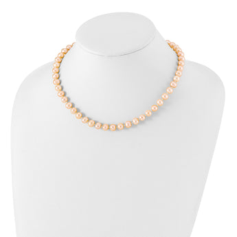 Sterling Silver Rhodium-plated 7-8mm Pink Near-Round Freshwater Cultured Pearl 16 inch Necklace - Birthstone Company