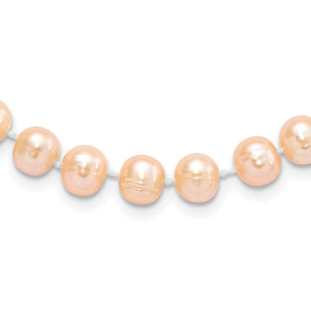Sterling Silver Rhodium-plated 7-8mm Pink Near-Round Freshwater Cultured Pearl 16 inch Necklace - Birthstone Company