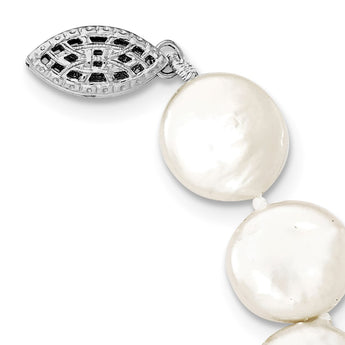 Sterling Silver Rhodium-plated 10-11mm White Coin Freshwater Cultured Pearl 18 inch Necklace - Birthstone Company