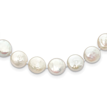 Sterling Silver Rhodium-plated 10-11mm White Coin Freshwater Cultured Pearl 18 inch Necklace - Birthstone Company