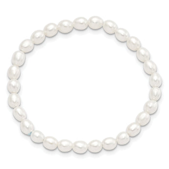 Children's 4-5mm White Rice Freshwater Cultured Pearl Stretch Bracelet