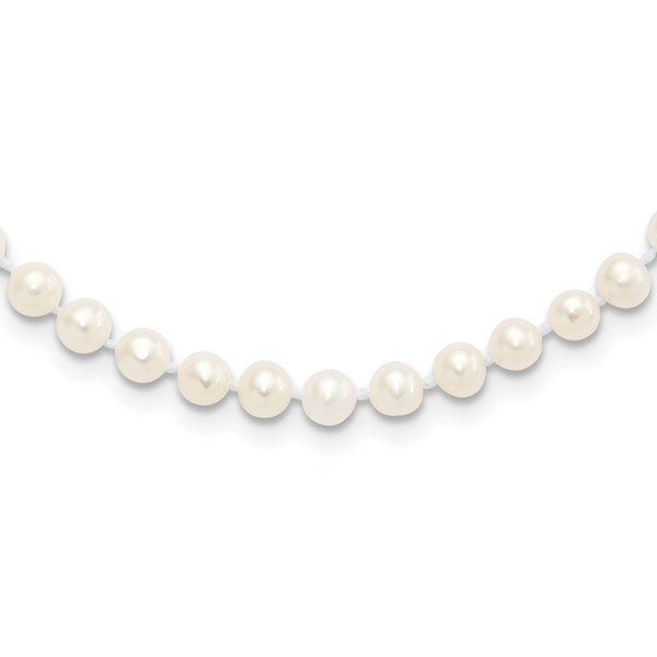 Sterling Silver Rhodium-plated 4-5mm White Near-Round Freshwater Cultured Pearl 20 inch Necklace - Birthstone Company