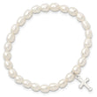 Sterling Silver Polished FWC Pearl & Cross Children's Stretch Bracelet - Birthstone Company