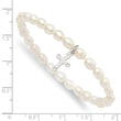 Sterling Silver Polished FWC Pearl & Cross Children's Stretch Bracelet - Birthstone Company