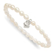 Sterling Silver Polished FWC Pearl & Heart Children's Stretch Bracelet - Birthstone Company