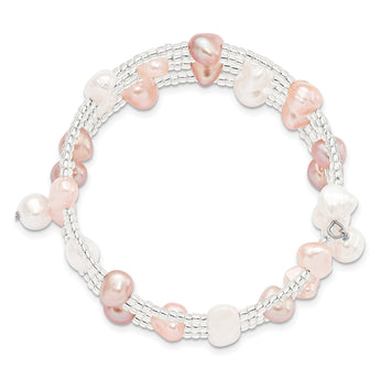 6-7mm Multicolored Baroque Freshwater Cultured Pearl and GlaSterling Silver Beaded Wrap Bracelet - Birthstone Company