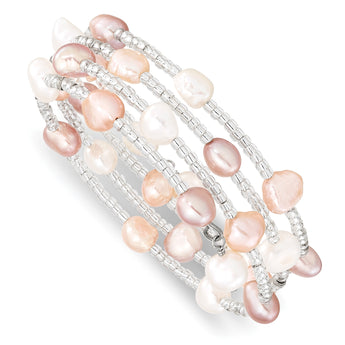 6-7mm Multicolored Baroque Freshwater Cultured Pearl and GlaSterling Silver Beaded Wrap Bracelet - Birthstone Company