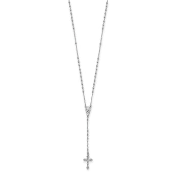 Sterling Silver Rhodium Plated Polished Beaded Rosary