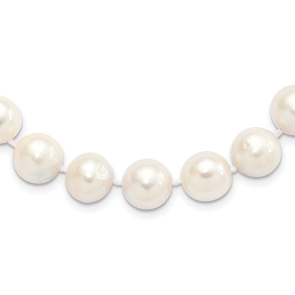 Sterling Silver Cultured White Pearl Necklace with Polished Rhodium Finish