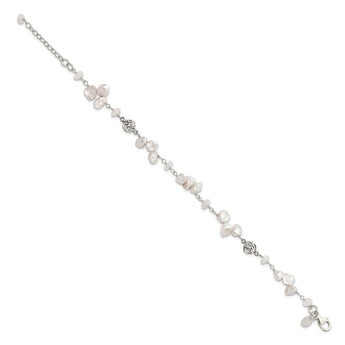 Sterling Silver FWC Keshi Pearl w/Moonstone 1in Ext. Fancy Bracelet - Birthstone Company