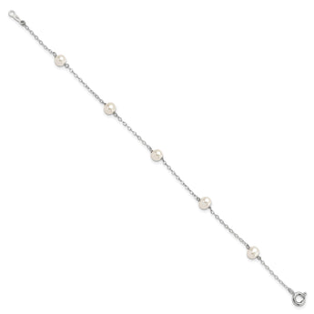 Sterling Silver RH 4-5mm Wte Semi FWC Pearl 5 Station Bracelet - Birthstone Company