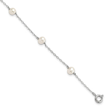 Sterling Silver RH 4-5mm Wte Semi FWC Pearl 5 Station Bracelet - Birthstone Company