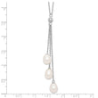 Sterling Silver Rhodium-Plated Pearl CZ Drop Necklace with Elegant Finish